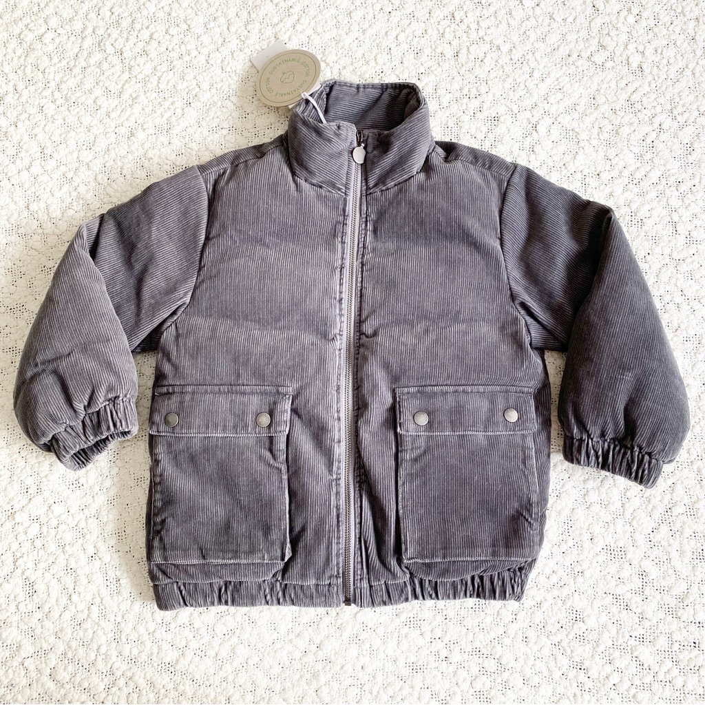 Stella Mccartney Kids Corduroy Puffer Winter Coat, Gray Size 6 New